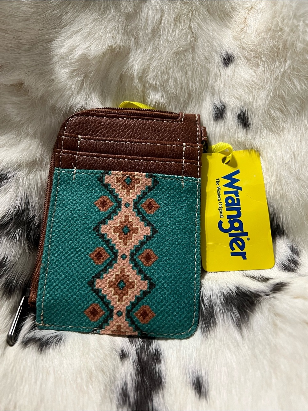 Wrangler Brown teal Aztec card holder